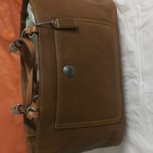Coach small pebble leather  tote light brown .
